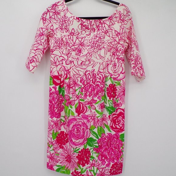 Lilly Pulitzer Silk Blend Livie Color By Numbers Rose Print Dress, Sz 4 - Picture 1 of 9
